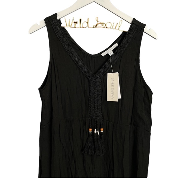 SINGLE THREAD Bohemian Tiered A-Line Sleeveless Midi Dress - NWT - Black - Large - Picture 3 of 5